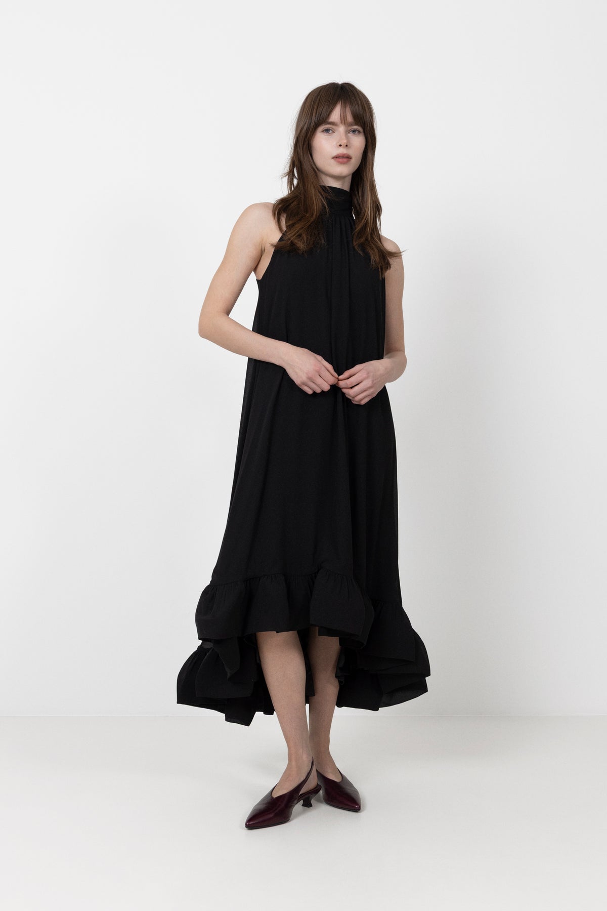Sabrina Halterneck Ruffled Maxi Dress - Black