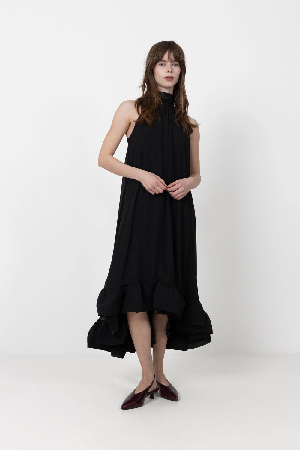 Sabrina Halterneck Ruffled Maxi Dress - Black