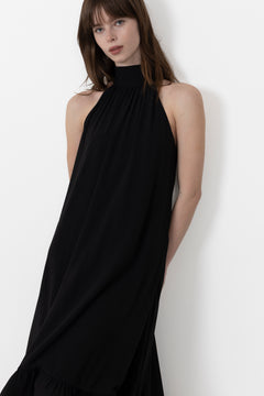 Sabrina Halterneck Ruffled Maxi Dress - Black