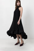 Sabrina Halterneck Ruffled Maxi Dress - Black