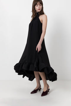 Sabrina Halterneck Ruffled Maxi Dress - Black