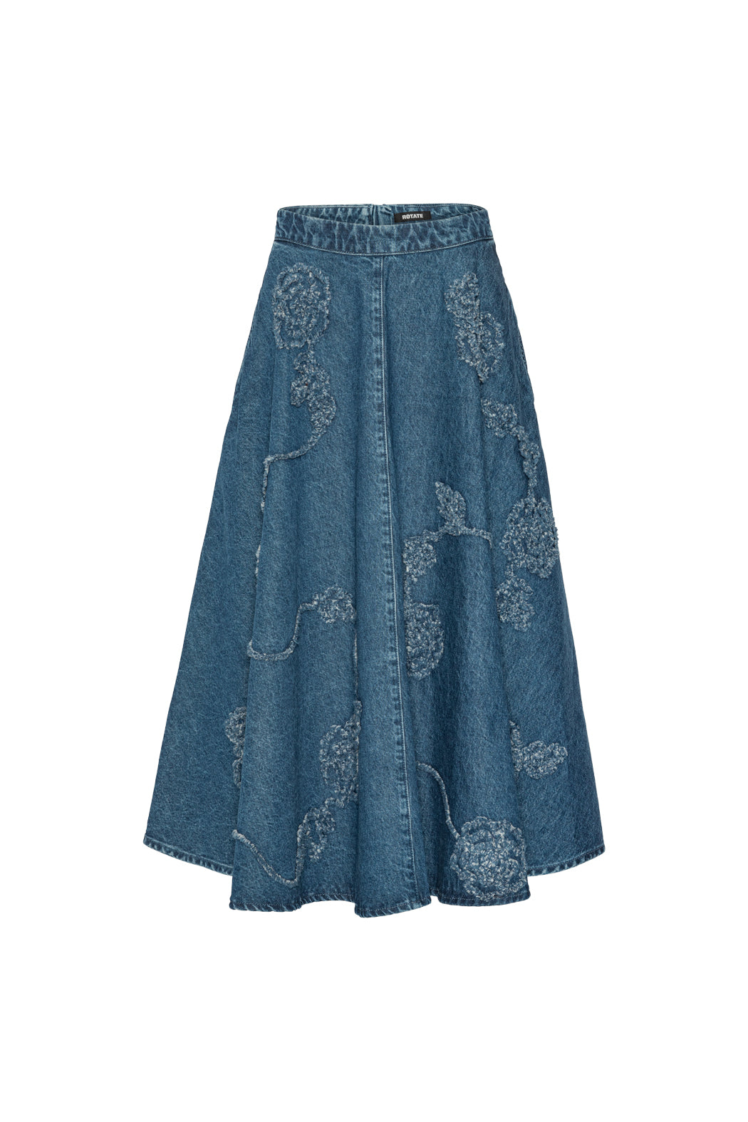 Denim Flower Midi Skirt - Medium Blue Denim
