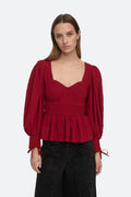 Regina Seersucker L/Slv Top - Red