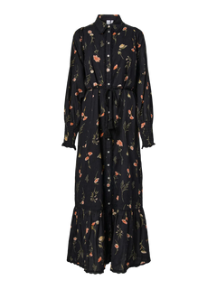 Yassomelli Ls Long Shirt Dress - Ex - Black Flower Print