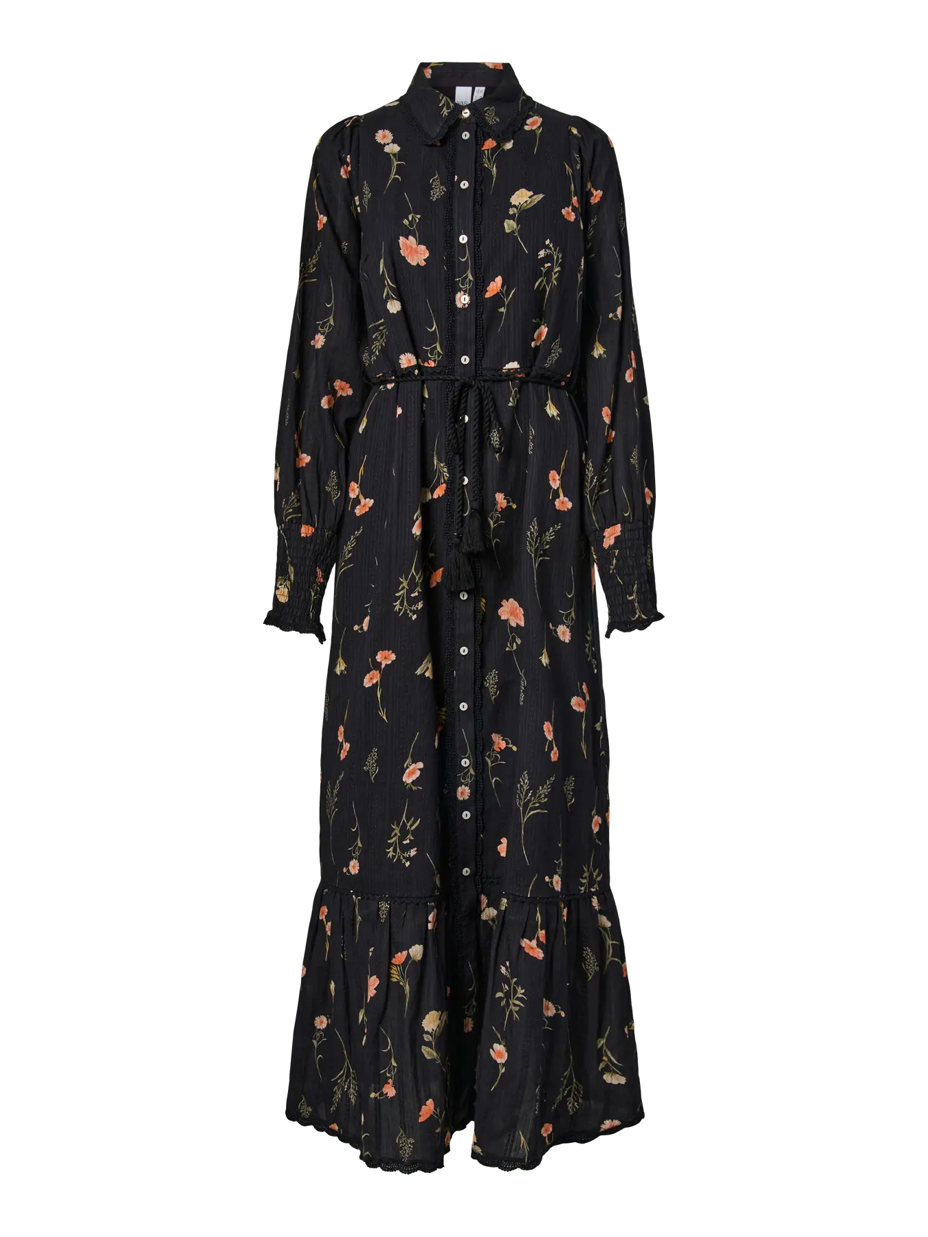 Yassomelli Ls Long Shirt Dress - Ex - Black Flower Print