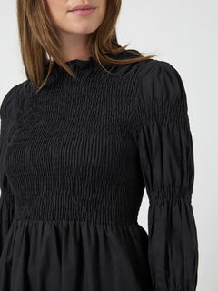 Yaschemma Ls Smock Midi Dress - Black