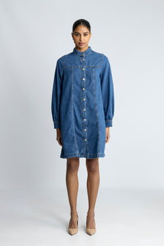 Rylan Elena Shirt Dress - Mid Blue Wash