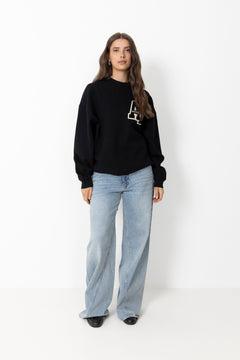 Miles Oversized Sweatshirt Letterman - Black