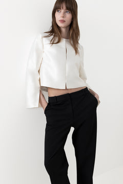 Ruthie Cropped Long Sleeve Blouse - Ivory