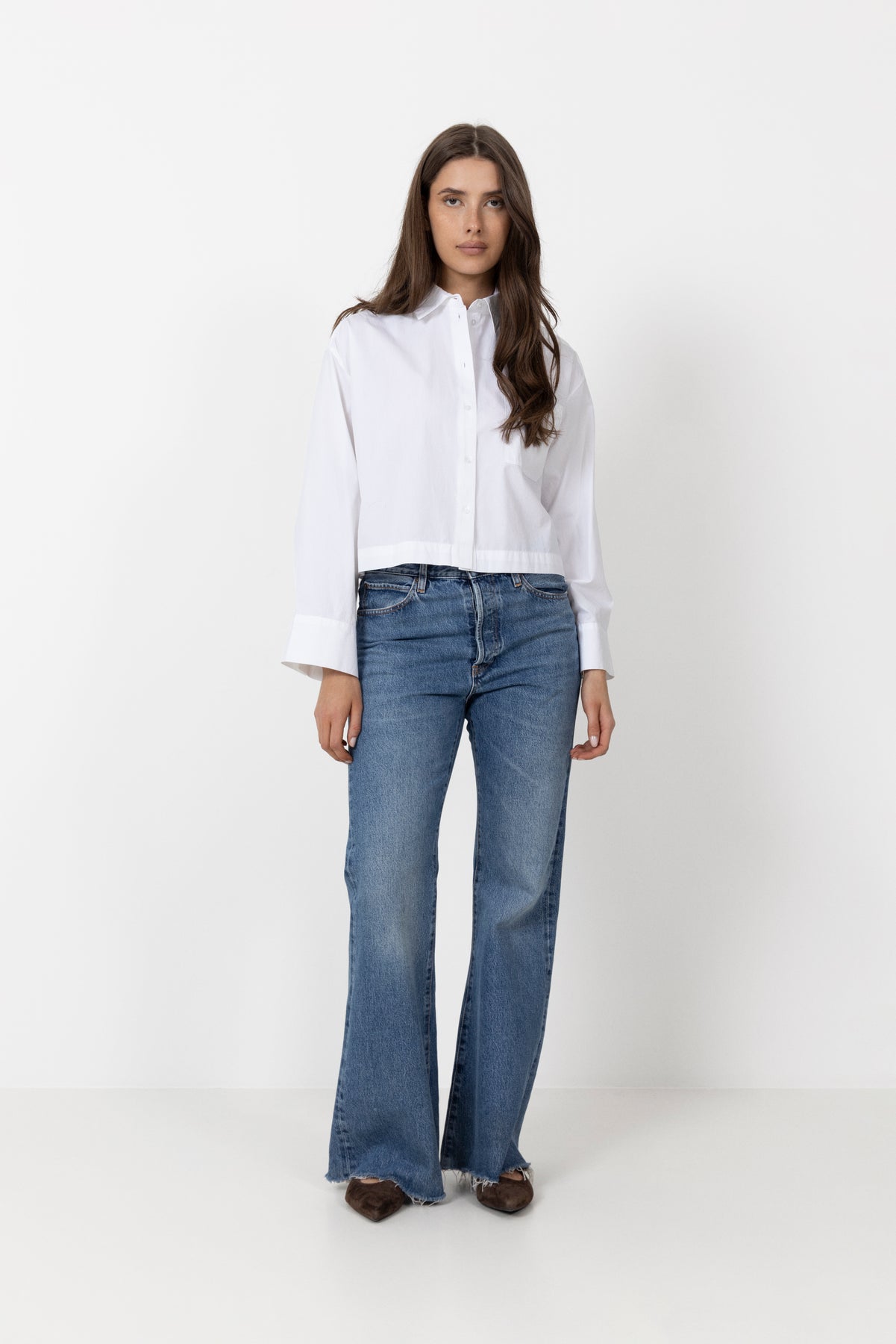 Astha Ls Cropped Boxy Shirt - Bright White