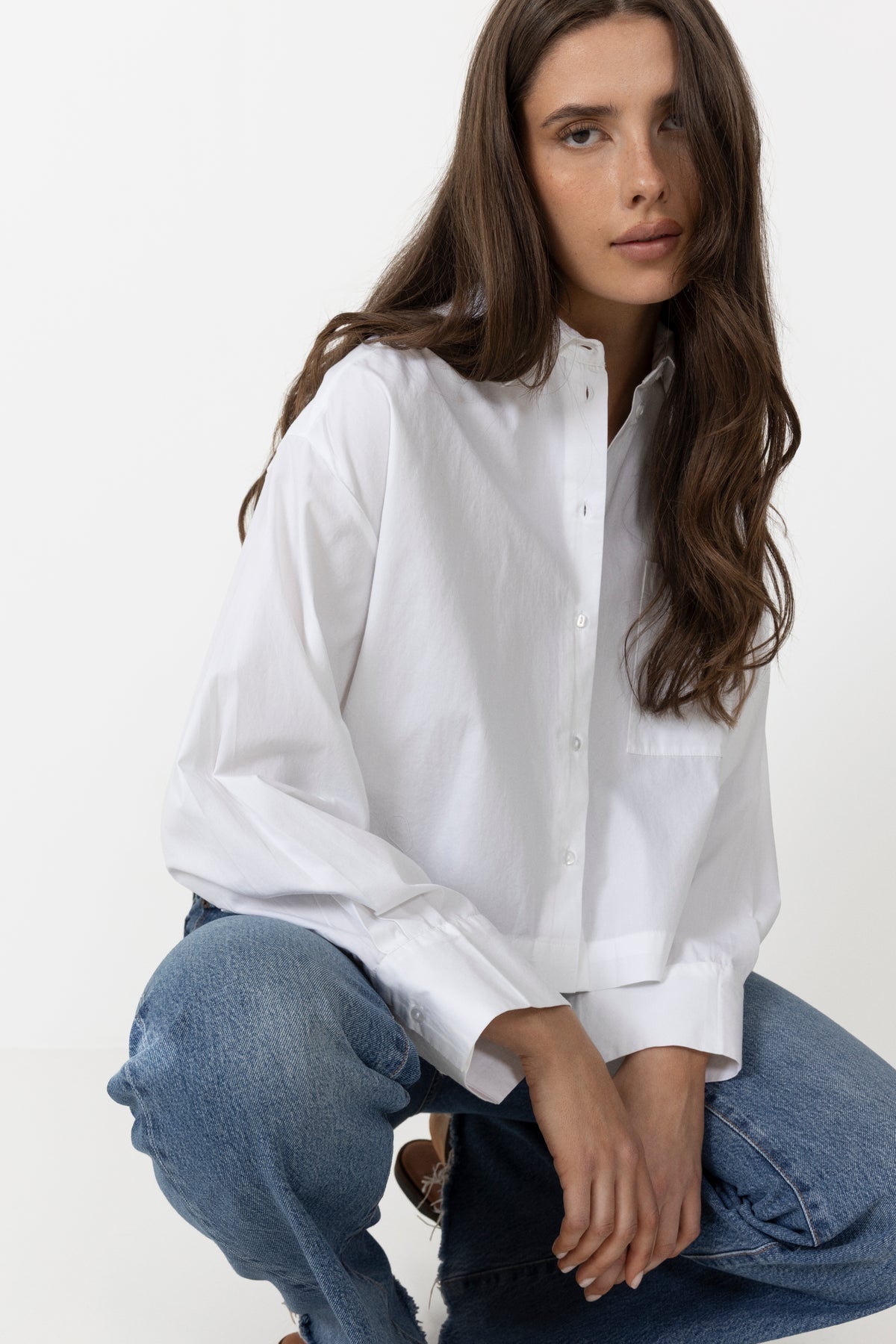 Astha Ls Cropped Boxy Shirt - Bright White