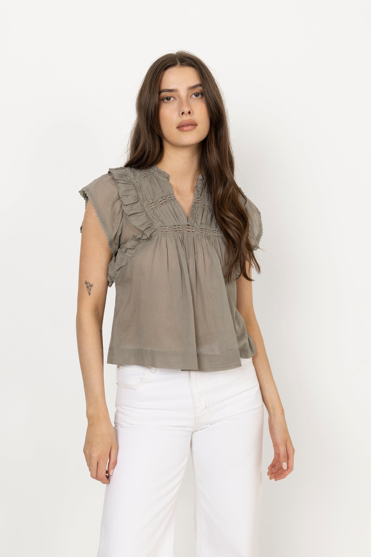 Jayla S Voile Top - Smoke Green