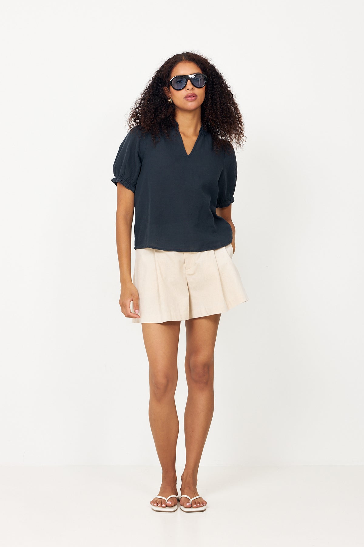 Odesa Linen Blouse - Navy