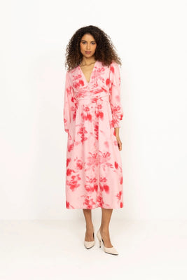 Adelic Long Dress - Abstract Pink Flower Print