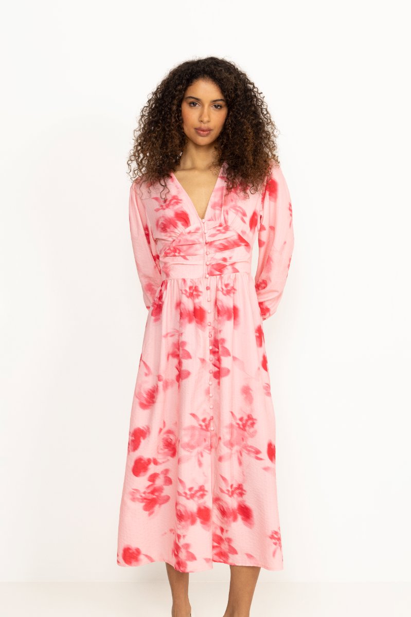 Adelic Long Dress - Abstract Pink Flower Print