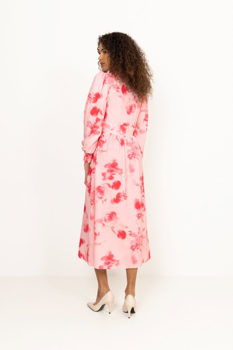 Adelic Long Dress - Abstract Pink Flower Print
