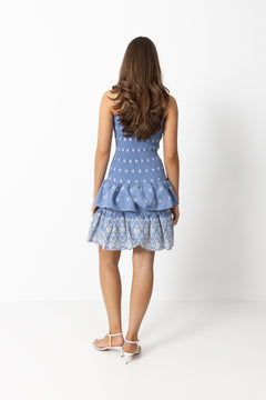 Kanutte Fine Emb Smock Dress - Blue/White