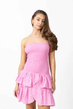 Kanutte Emb Smock Dress - Pink