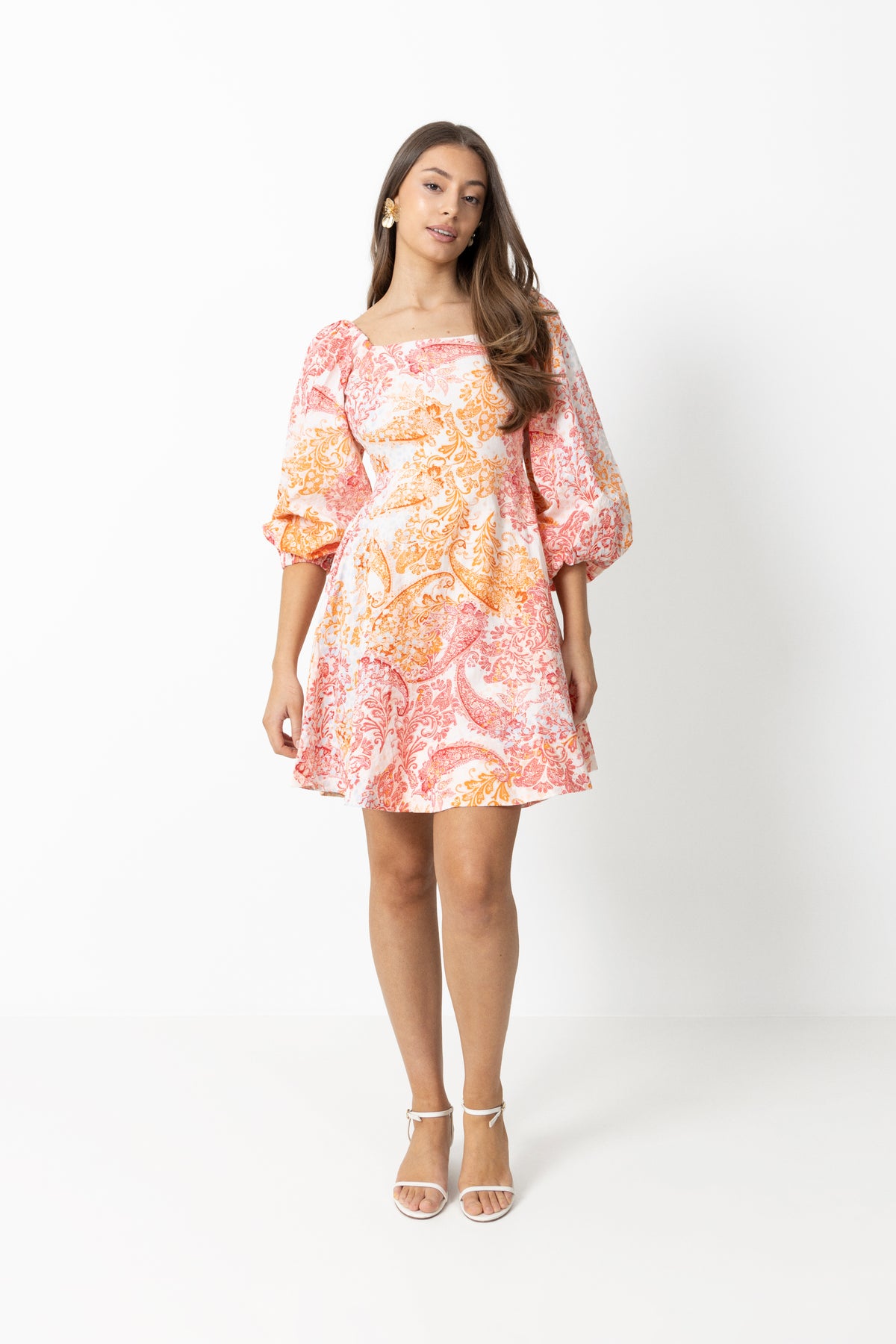 Eva Paisley Linen Dress - Coral Paisley
