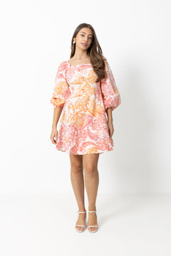 Eva Paisley Linen Dress - Coral Paisley
