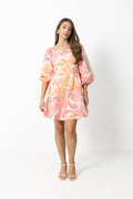 Eva Paisley Linen Dress - Coral Paisley
