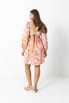 Eva Paisley Linen Dress - Coral Paisley