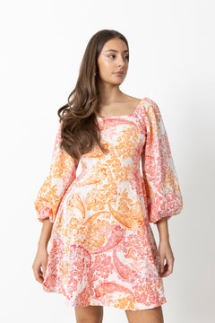 Eva Paisley Linen Dress - Coral Paisley