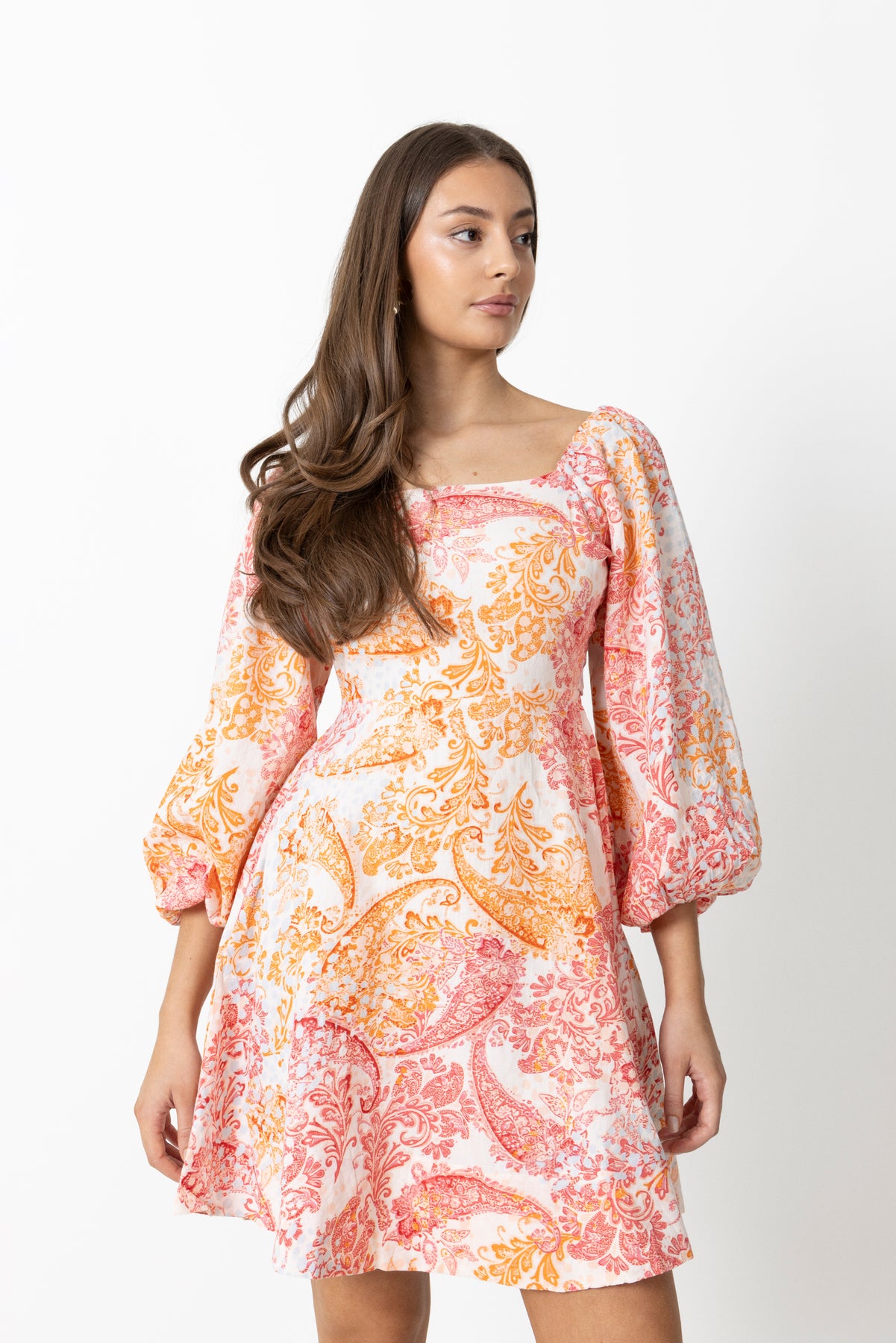 Eva Paisley Linen Dress - Coral Paisley