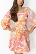 Eva Paisley Linen Dress - Coral Paisley