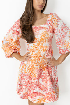 Eva Paisley Linen Dress - Coral Paisley