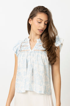 Vår Flower Dobby Top - Blue Dobby Flower