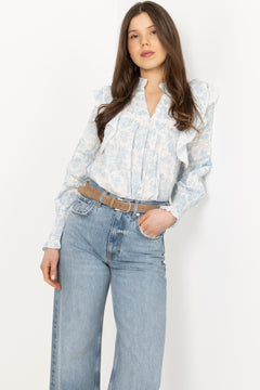 Vårun Flower Dobby Blouse - Blue Dobby Flower