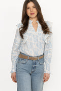 Vårun Flower Dobby Blouse - Blue Dobby Flower