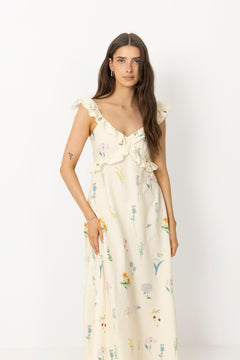 Melbaic Dress - Off White Flower Print