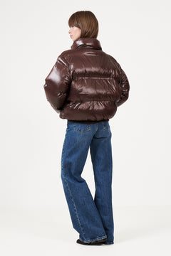 Rhea Shiny Puffer Jacket - Dark Brown
