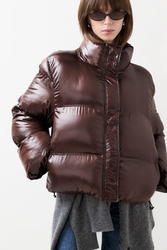Rhea Shiny Puffer Jacket - Dark Brown