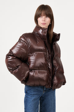 Rhea Shiny Puffer Jacket - Dark Brown