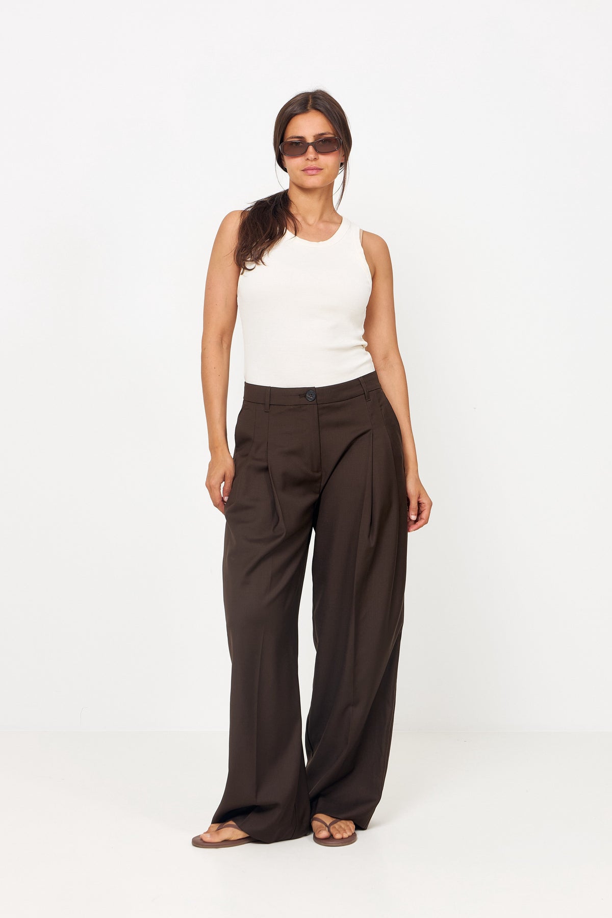 Alexa Pleat Trousers - Brown