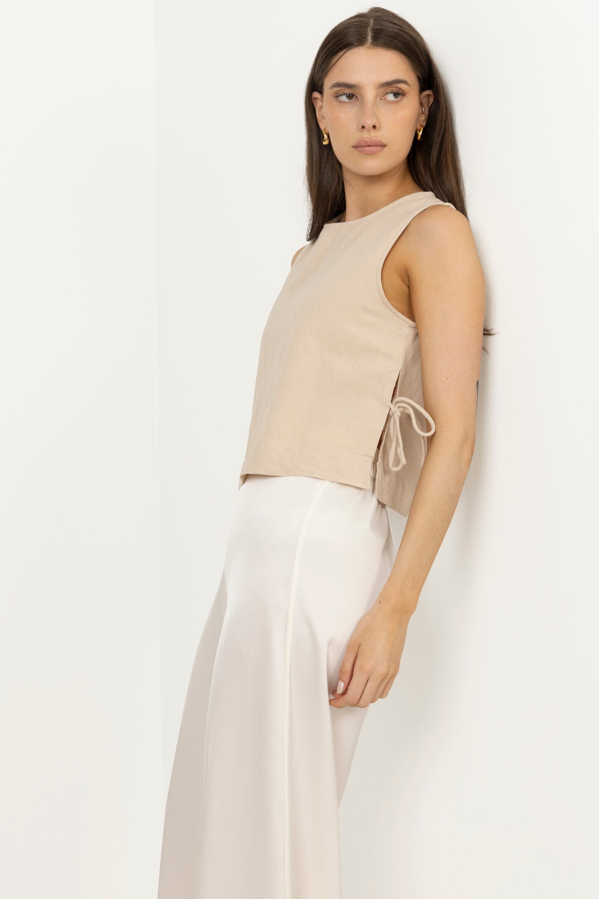 Svetlana Linen Top - Sand