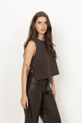 Svetlana Linen Top - Dark Brown