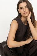 Svetlana Linen Top - Dark Brown