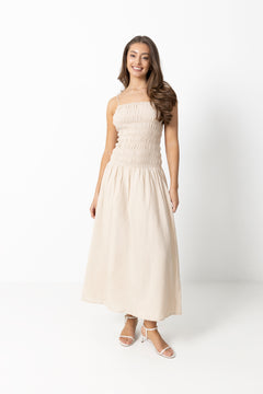 Amalie Maxi Linen Dress - Creme
