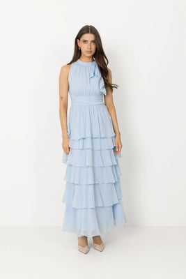 Marli Solid Chiffon Dress - Light Blue