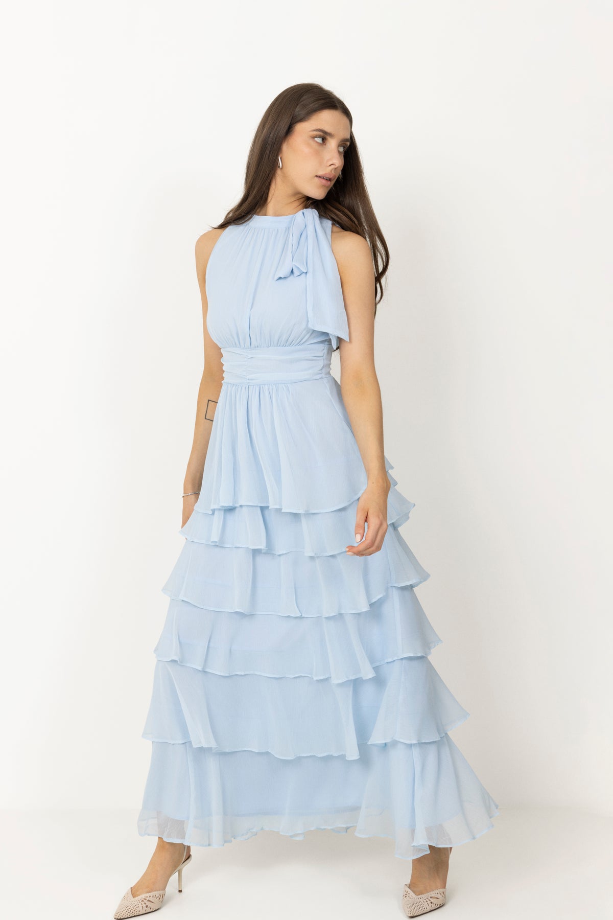 Marli Solid Chiffon Dress - Light Blue