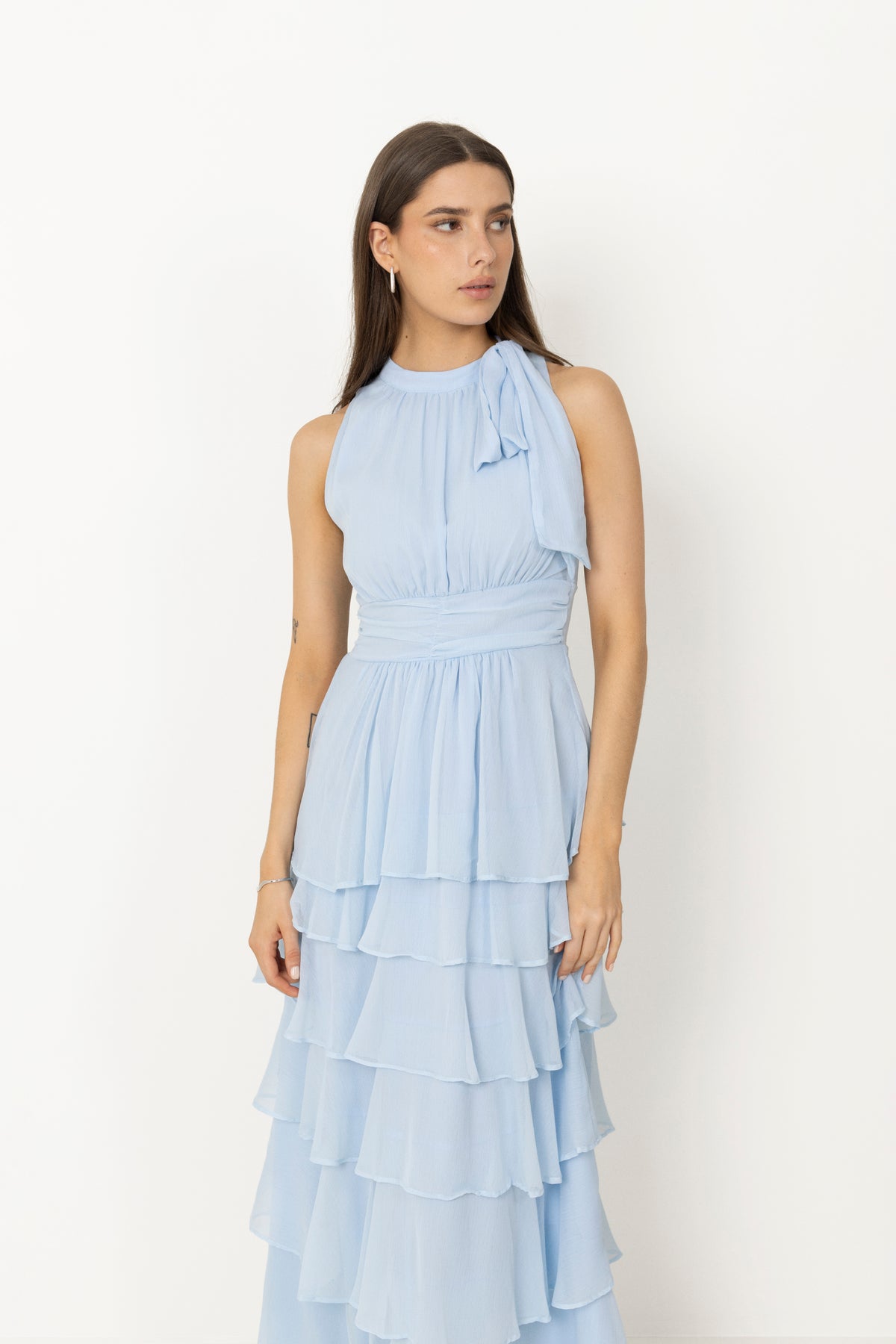 Marli Solid Chiffon Dress - Light Blue