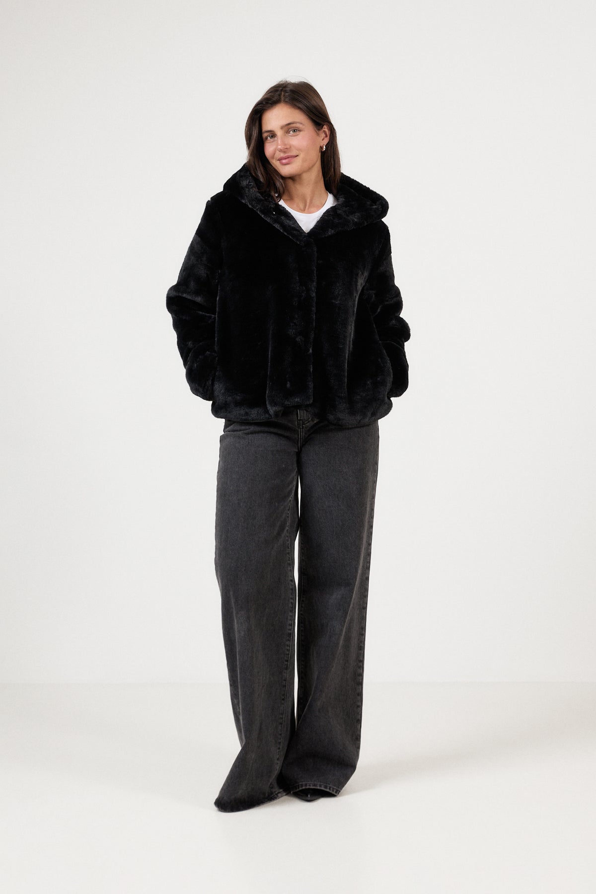Charlie Fake Fur Jacket - Black