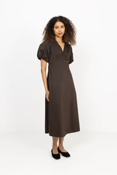 Illana Poplin Dress - Chocolate Brown