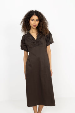 Illana Poplin Dress - Chocolate Brown
