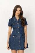 Denim Mini Dress - Blue