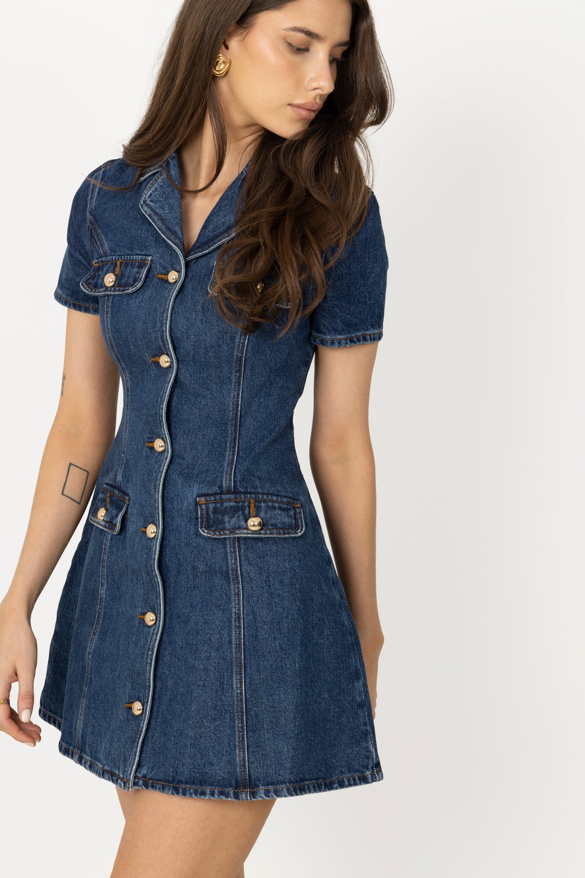 Denim Mini Dress - Blue